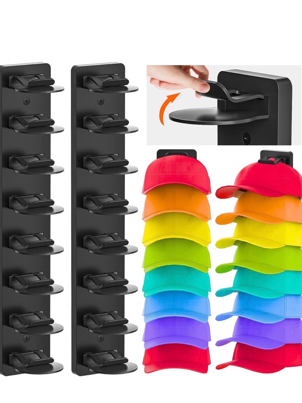 Hat Stack Wall Mount Organizer - Black Cap Holder